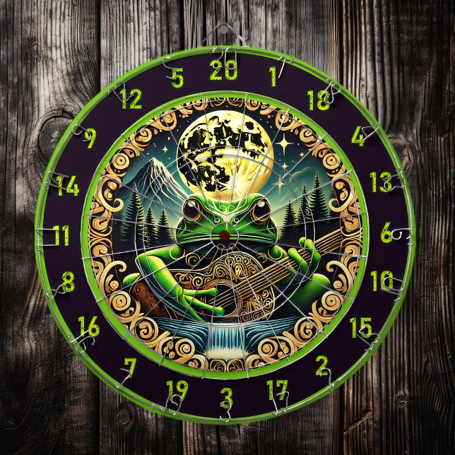 Cible De Fléchettes Montres Lune Dorée Grenouille Jouer Guitare (Créateur téléchargé)
