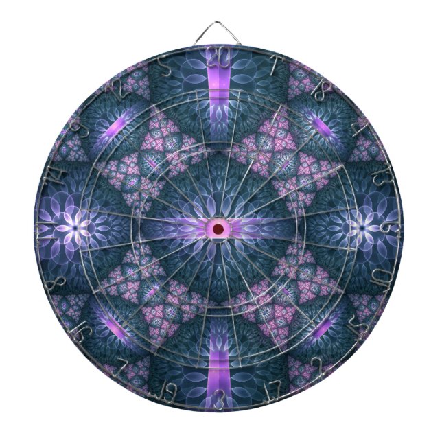 Cible De Fléchettes motif d'art fractal 3D Turquoise violet rose (Devant)