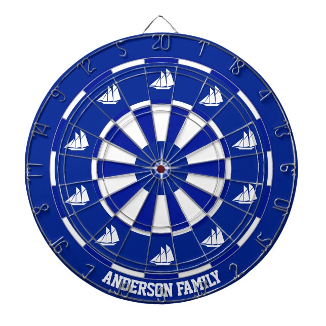 Cible De Fléchettes Navires nautiques sur fond bleu marine et blanc (Devant)