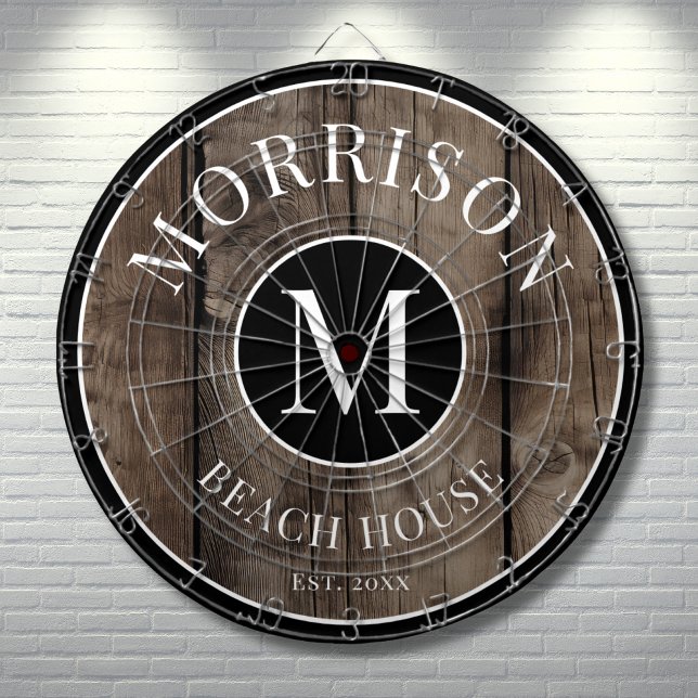 Cible De Fléchettes Nom de famille Bois Rustique (Rustic Wood Family Name Dart Board)