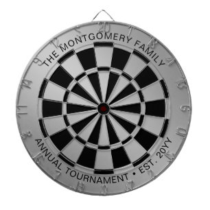 Cible De Fléchettes Nom de famille personnalisé argent noir