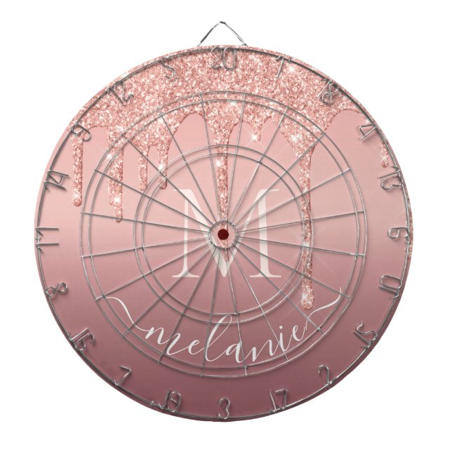 Cible De Fléchettes Nom du monogramme Rose Gold Blush Parties scintill (Devant)