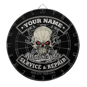 Cible De Fléchettes Nom personnalisé Biker Mécanique Skull Motorcycle 