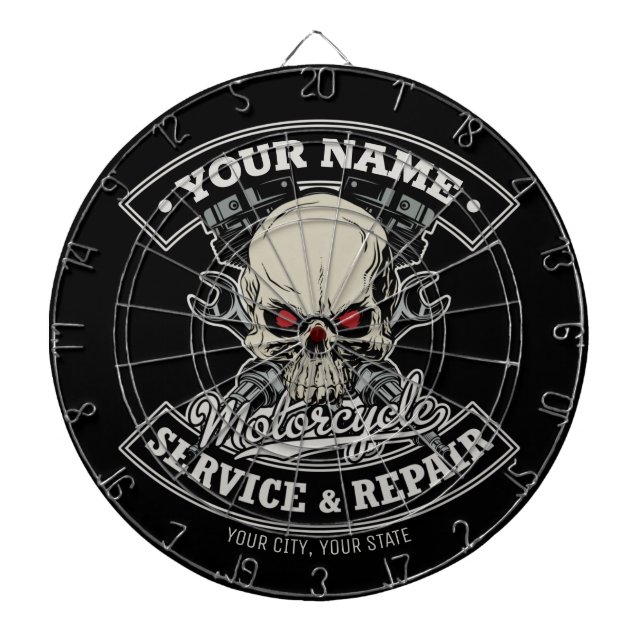 Cible De Fléchettes Nom personnalisé Biker Mécanique Skull Motorcycle  (Devant)