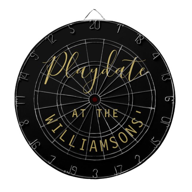 Cible De Fléchettes Nom personnalisé Black Gold Playdate Script Minima (Devant)
