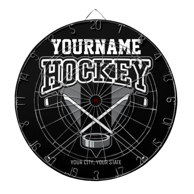 Cible De Fléchettes NOM Personnalisé Joueur de hockey Stick Puck Team (Devant)