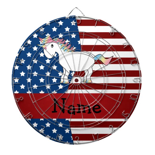 Cible De Fléchettes Nom personnalisé licorne patriotique (Devant)