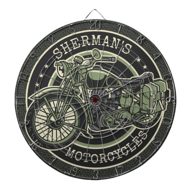 Cible De Fléchettes NOM personnalisé Retro Military Motorcycle Biker (Devant)