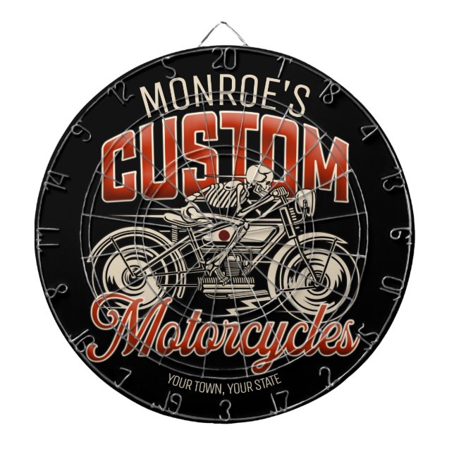 Cible De Fléchettes Nom personnalisé Skeleton Motorcycle Boutique (Devant)