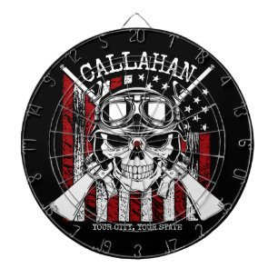 Cible De Fléchettes NOM personnalisé Soldat Crâne Double Armes USA D
