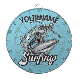 Cible De Fléchettes NOM personnalisé Surfer Big Wave Skeleton Surfing