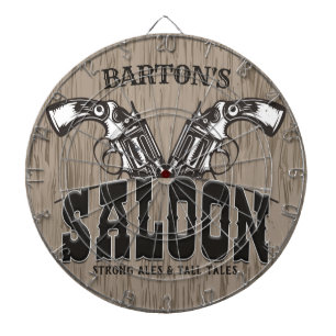 Cible De Fléchettes NOM PERSONNALISÉ Wild West Gun Revolver Saloon