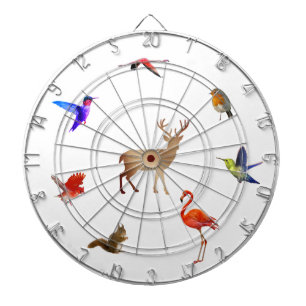 Cible De Fléchettes Oiseaux colorés, cerf et écureuil sur fond blanc
