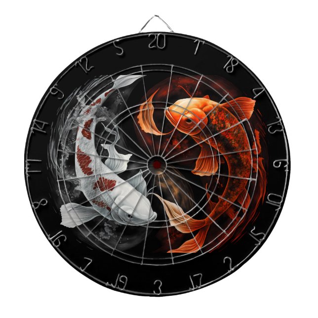 Cible De Fléchettes Orange Et Blanc Lucky Koi Poisson Japon Art (Devant)