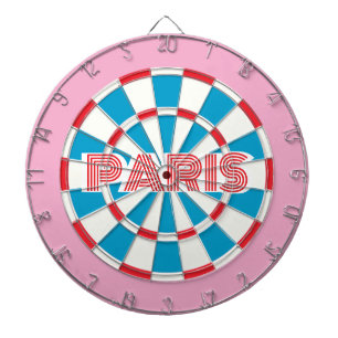 Cible De Fléchettes PARIS Rose Rouge Blanc et Bleu texte éditable Rétr