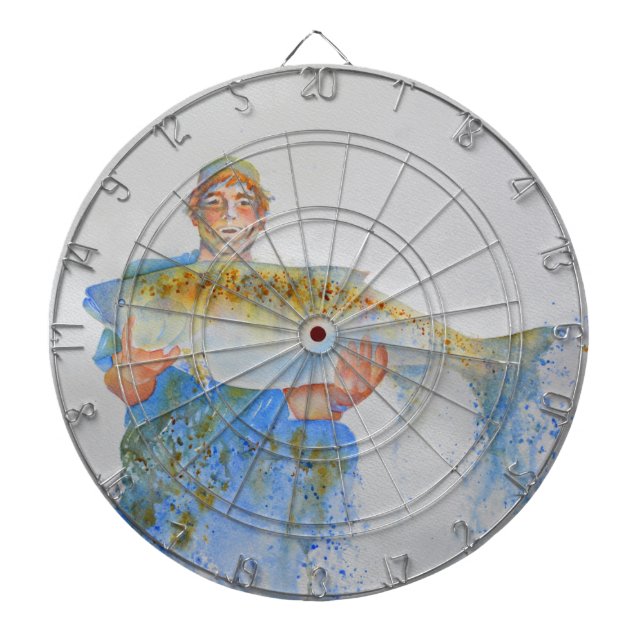 Cible De Fléchettes Pêcheur peinture d'aquarelle cadeau de pêche pour  (Devant)