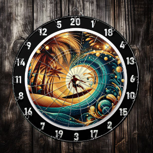 Cible De Fléchettes Pièce d'art Sunset Surfer Wave