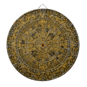 Cible De Fléchettes Pierre de soleil aztèque vieillie Calendrier