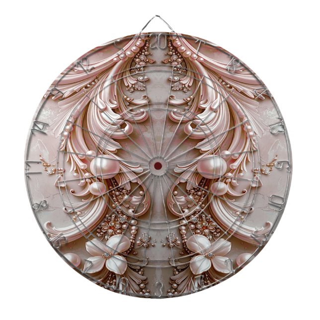 Cible De Fléchettes Pink Ornate Pearl and Floral Dartboard (Devant)