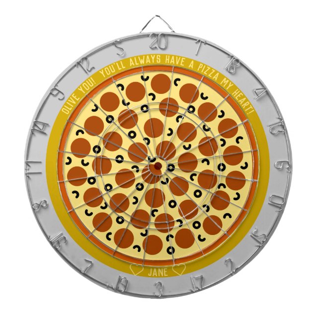 Cible De Fléchettes Pizza Puns Personnalisé Pepperoni Pizza avec Olive (Devant)