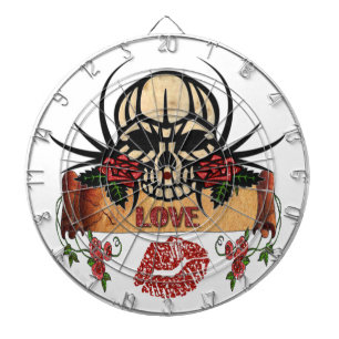 Cible De Fléchettes RAB Rockabilly Crâne Roses Love Lipstick