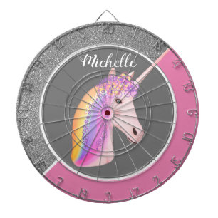 Cible De Fléchettes Rainbow Unicorn rose Parties scintillant en argent