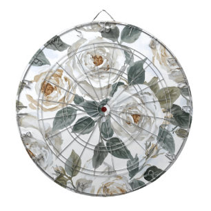 Cible De Fléchettes Roses de jardin   Floral vintage aquarelle blanc