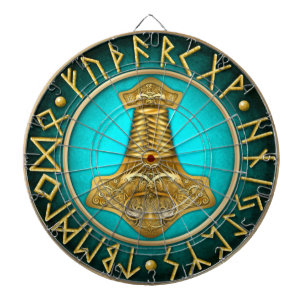Cible De Fléchettes Runes - marteau de Thors - Teal