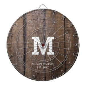 Cible De Fléchettes Rustique Brown Faux Wood Famille Monogramme Custom