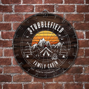 Cible De Fléchettes Rustique Retro Nom de famille Wood Look Custom