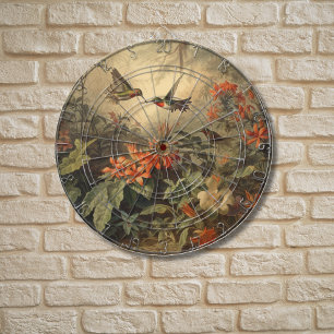 Cible De Fléchettes Scène botanique vintage d'hummingbirdet de fleurs