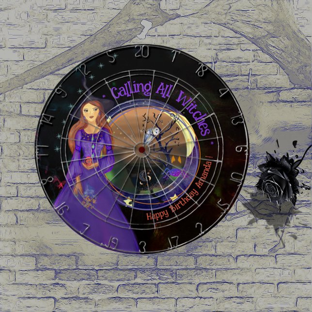 Cible De Fléchettes Sorcière d'Halloween Anniversaire violet (Halloween Witch Birthday Purple Dart Board)