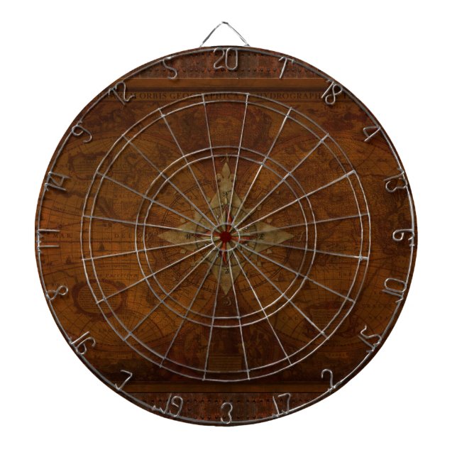 Cible De Fléchettes Steampunk Vieux Monde Carte & Compass Rose Design (Devant)