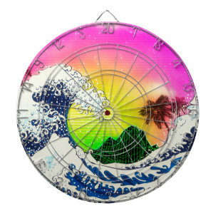 Cible De Fléchettes Style années 80 La grande vague et palmiers