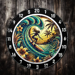 Cible De Fléchettes Sunset Surfer Wave Ocean Art