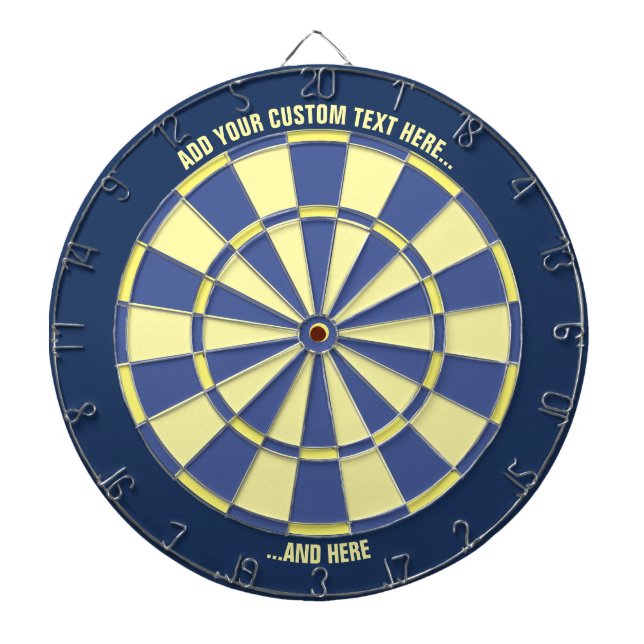 Cible De Fléchettes Tableau noir bleu et jaune avec texte personnalisé (Devant)