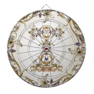 Cible De Fléchettes Tableau noir floral or blanc