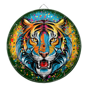 Cible De Fléchettes Tête de tigre couleurs arc-en-ciel peinture taches
