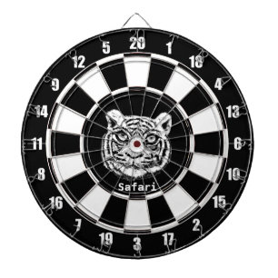 Cible De Fléchettes Tigre blanc sur fond noir et blanc