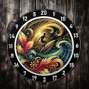 Cible De Fléchettes Toile de vague du coucher de soleil de surfeur tro