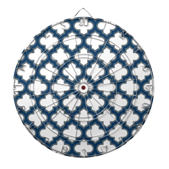 Cible De Fléchettes Trellis bleu blanc et marine, treillis, Quatrefoil (Devant)