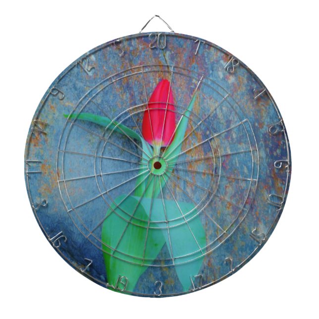 Cible De Fléchettes Tulipe rouge sur ardoise gris bleu (Devant)