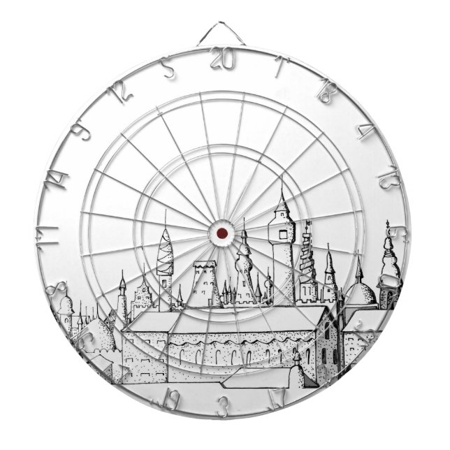 Cible De Fléchettes ville fabuleuse . artwork . noir et blanc (Devant)