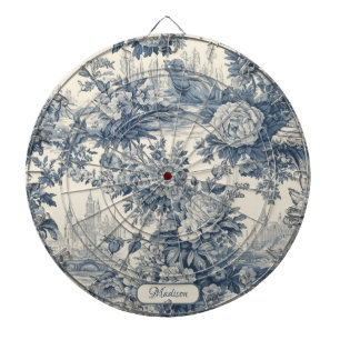 Cible De Fléchettes Vintage chic floral Bleu toile de jouy monogramme