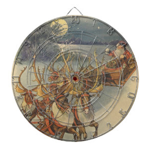 Cible De Fléchettes Vintage Noël Père Noël Sleigh avec Reindeer