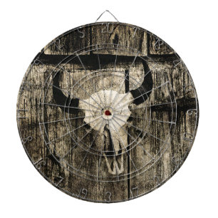 Cible De Fléchettes Western Bull Skull Barn Wood Sepia Vintage Russe