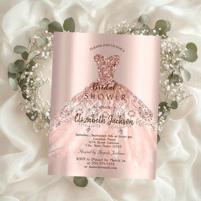 Cic Rose Gold Glitzer Dress, Brautparty Einladung (Von Creator hochgeladen)
