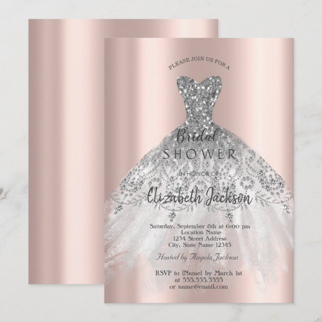 Cic Rose Gold Glitzer Kleid, Brautparty Einladung (Vorne/Hinten)