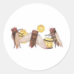 Cicada Band mit Gong, Trumpet und Trommel Runder Aufkleber