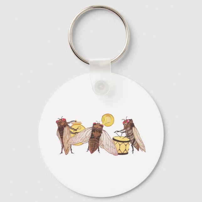 Cicada Band mit Gong, Trumpet und Trommel Schlüsselanhänger (Vorderseite)